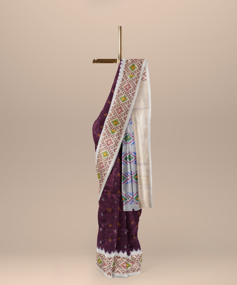 Oxblood red offwhite handwoven pochampally ikat silk saree