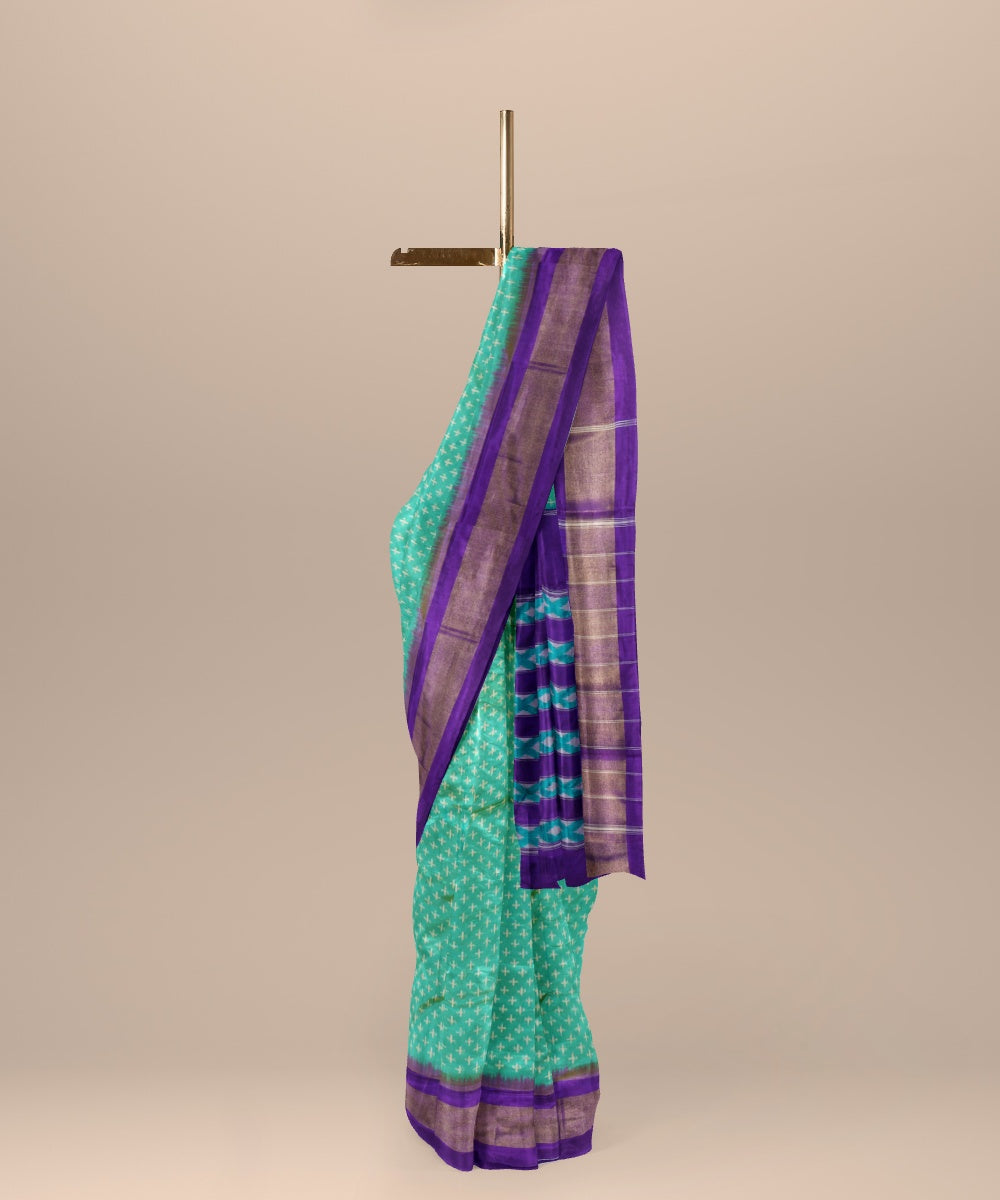 Emerald green sapphire blue handwoven pochampally ikat silk saree