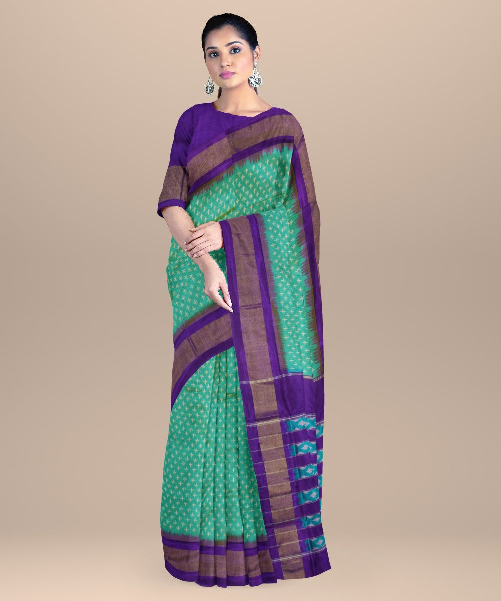 Emerald green sapphire blue handwoven pochampally ikat silk saree