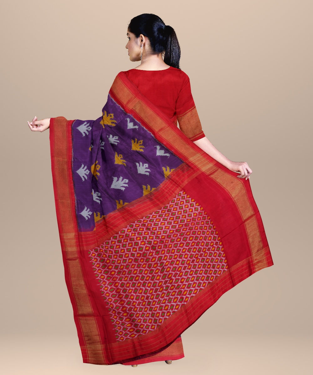 Navy blue cherry red handwoven pochampally ikat silk saree