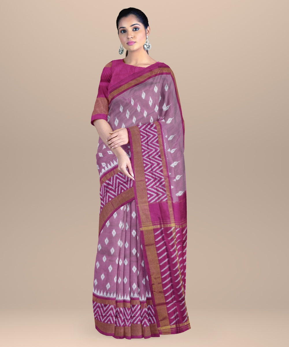 Amaranth purple grey handwoven pochampally ikat silk saree