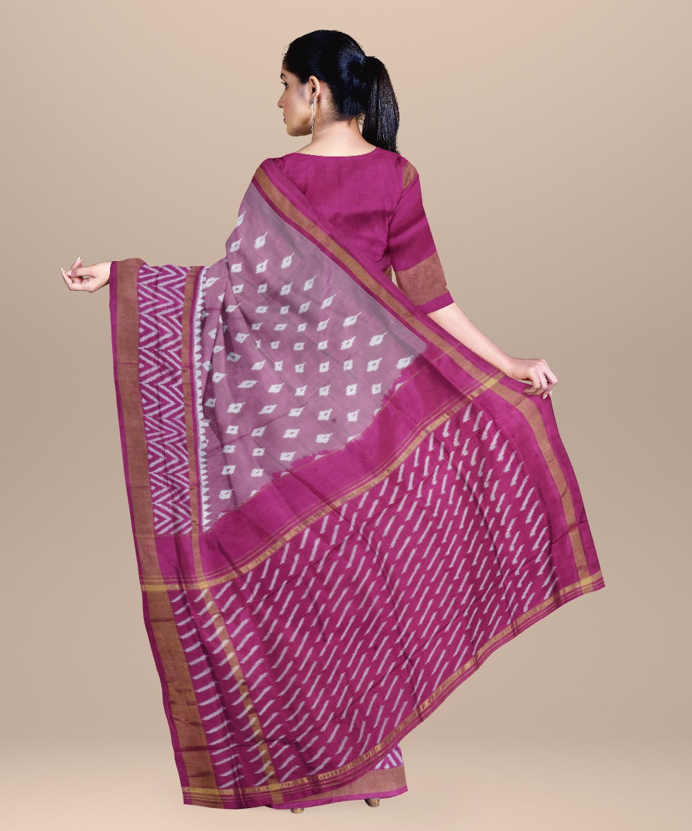 Amaranth purple grey handwoven pochampally ikat silk saree