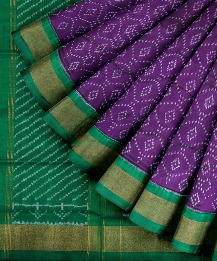 Midnight blue light green handwoven pochampally ikat silk saree