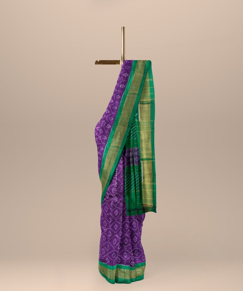 Midnight blue light green handwoven pochampally ikat silk saree