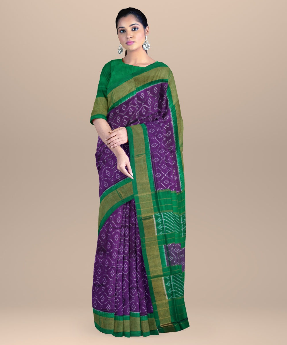 Midnight blue light green handwoven pochampally ikat silk saree