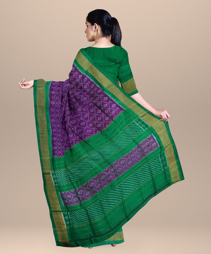 Midnight blue light green handwoven pochampally ikat silk saree