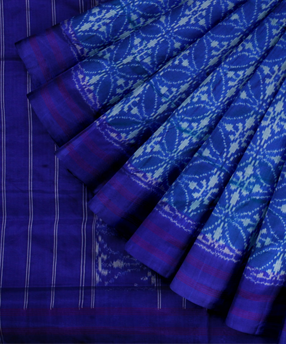 Egyptian blue handwoven pochampally ikat silk saree