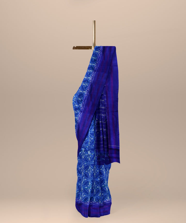 Egyptian blue handwoven pochampally ikat silk saree