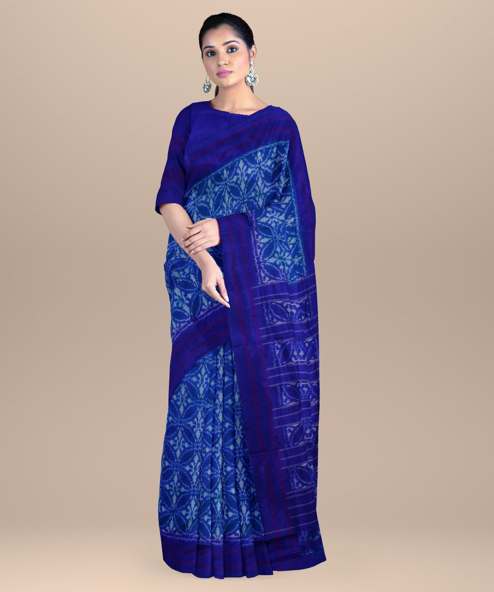 Egyptian blue handwoven pochampally ikat silk saree