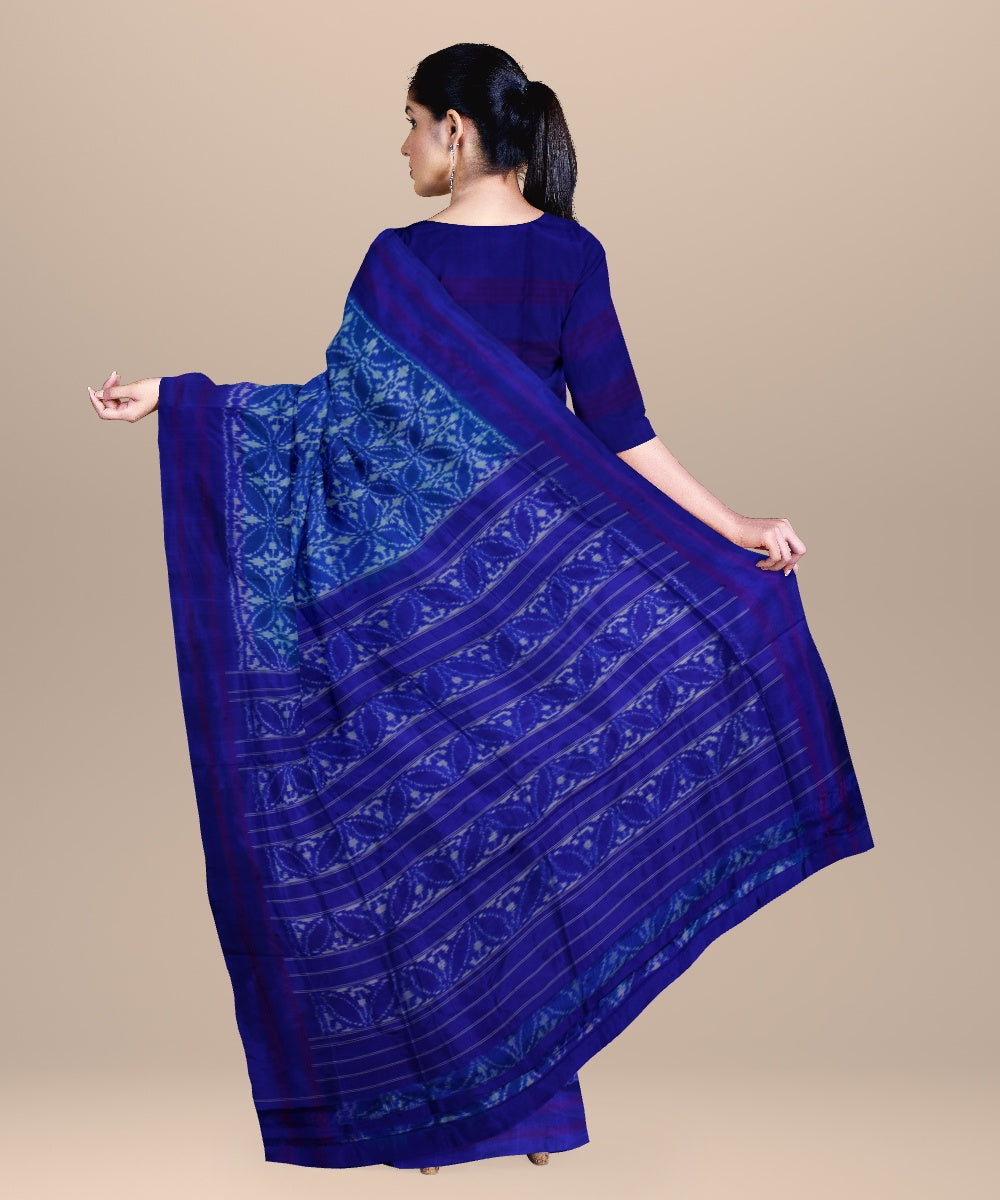 Egyptian blue handwoven pochampally ikat silk saree