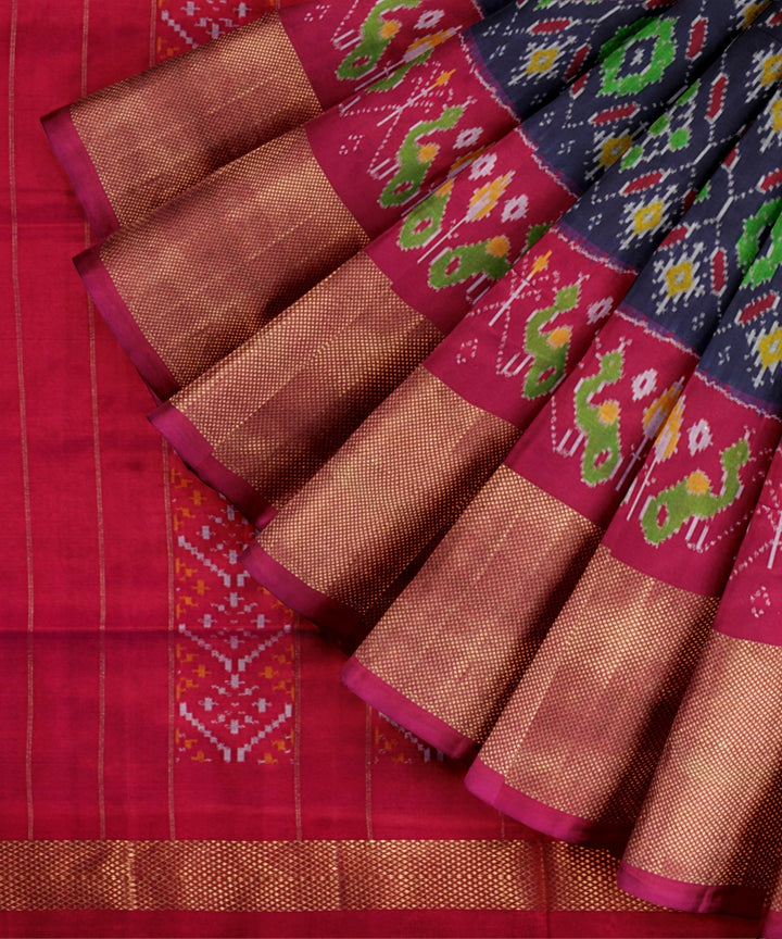 Pink blue handwoven pochampally ikat silk saree