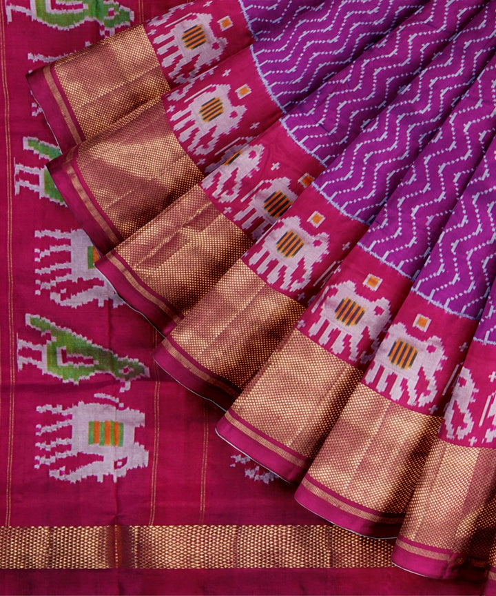 Purple pink handwoven pochampally ikat silk saree