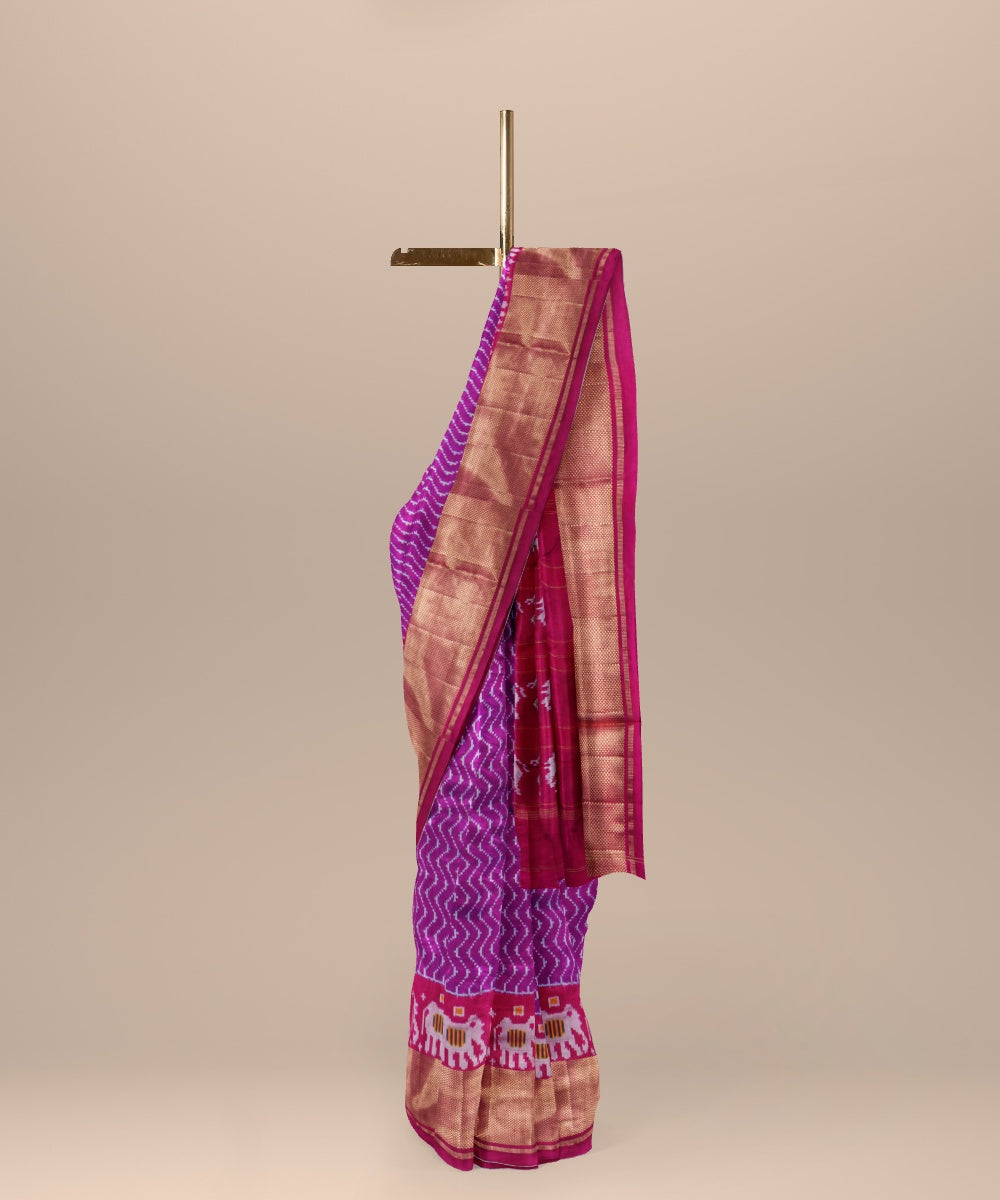 Purple pink handwoven pochampally ikat silk saree