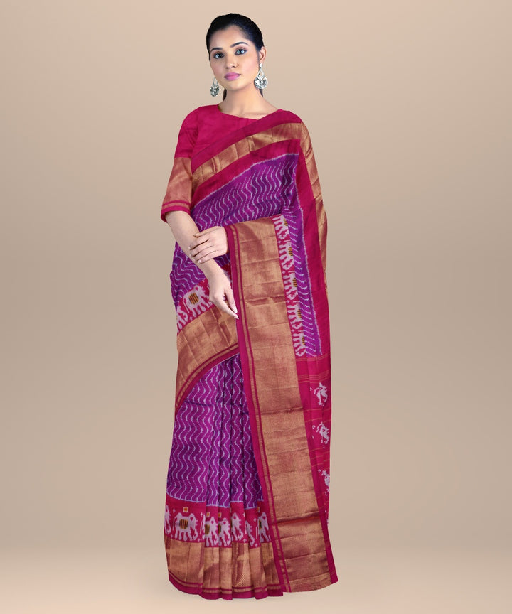 Purple pink handwoven pochampally ikat silk saree