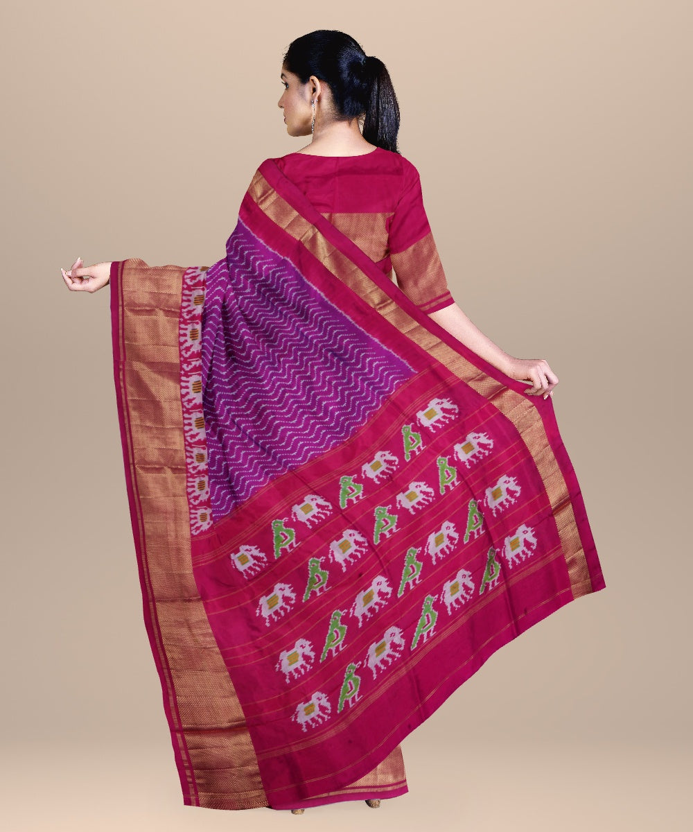 Purple pink handwoven pochampally ikat silk saree