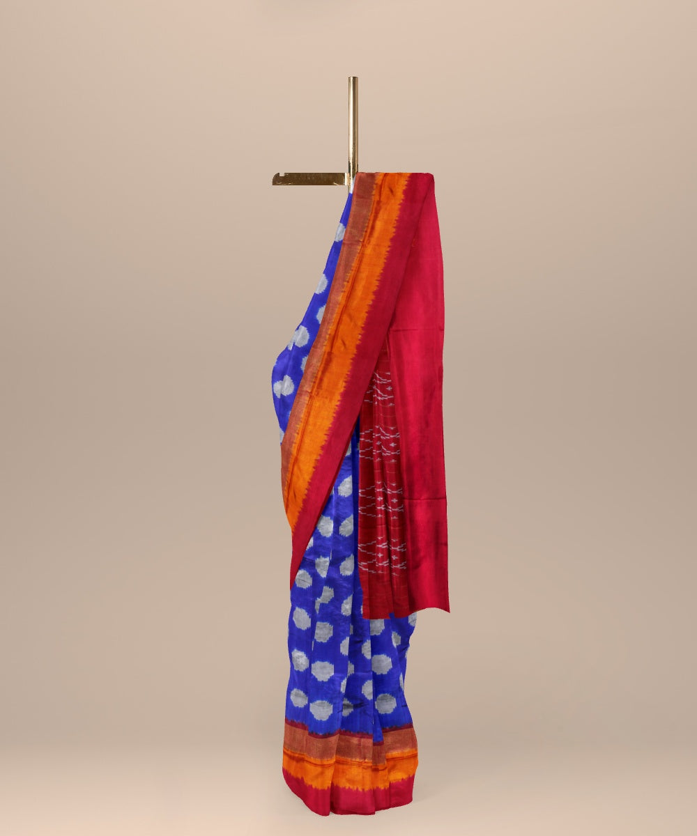 Blue red handloom pochampally ikat silk saree