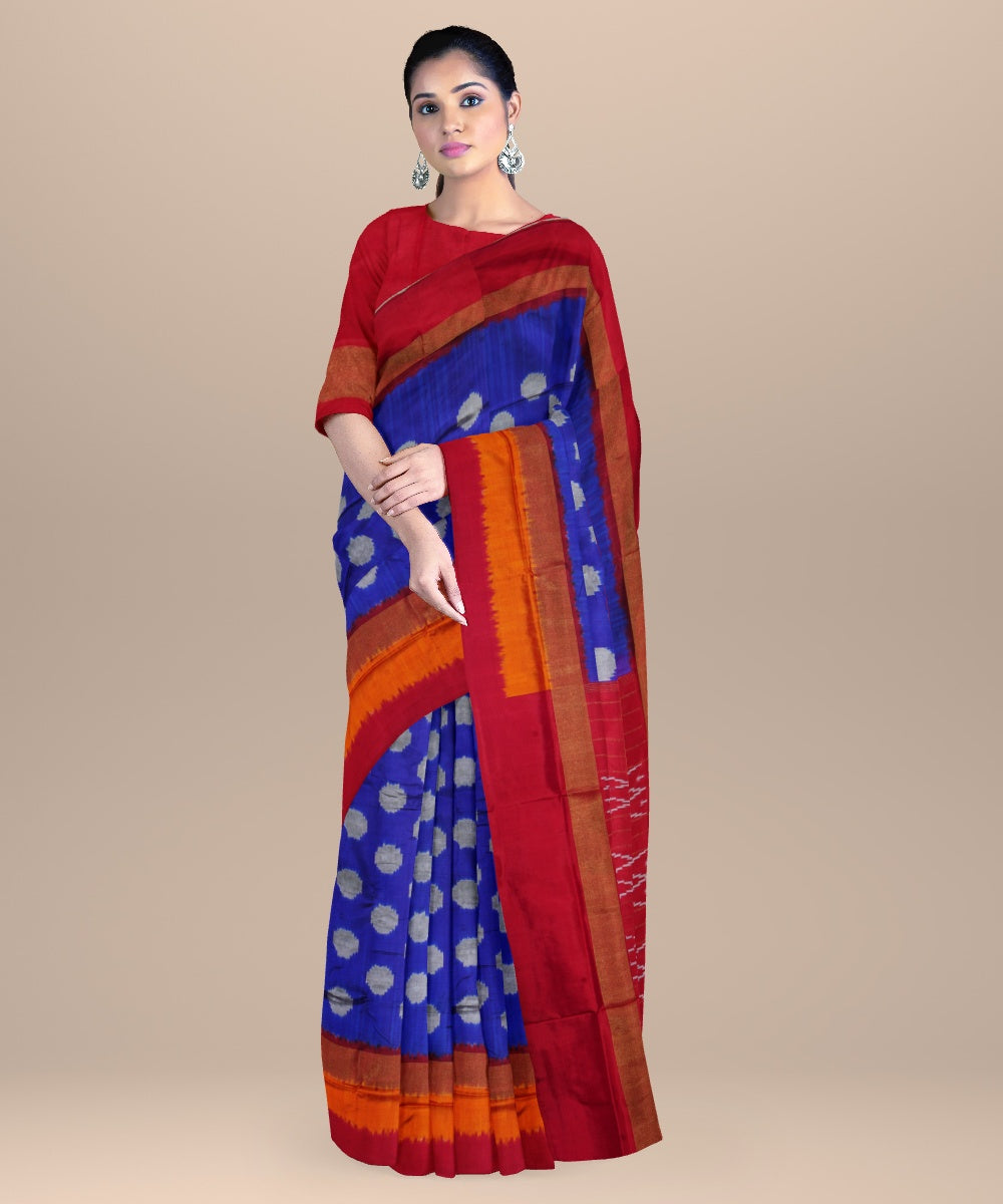 Blue red handloom pochampally ikat silk saree