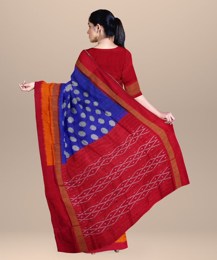 Blue red handloom pochampally ikat silk saree