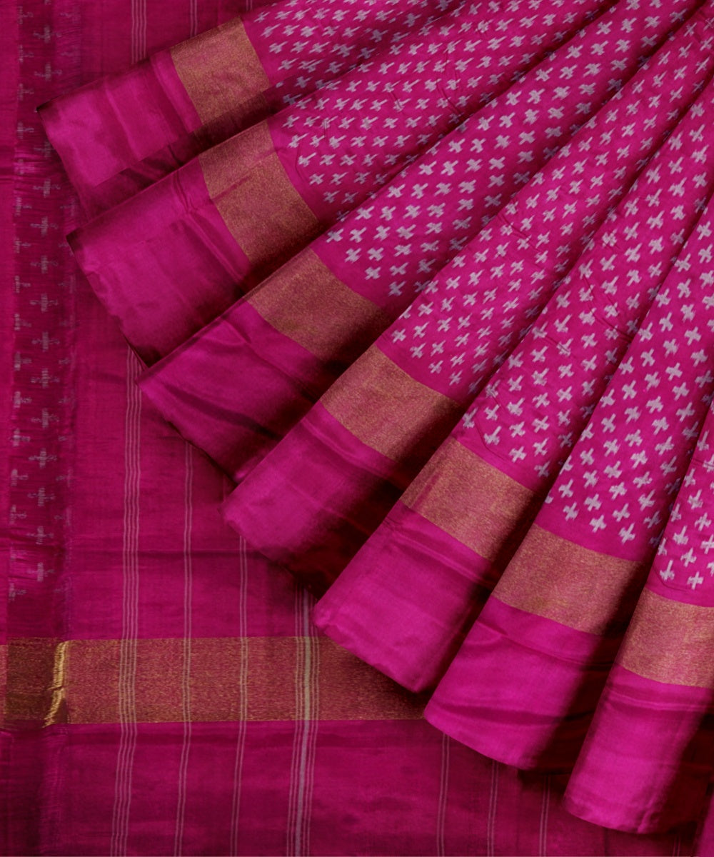 Mulberry pink offwhite handwoven pochampally ikat silk saree