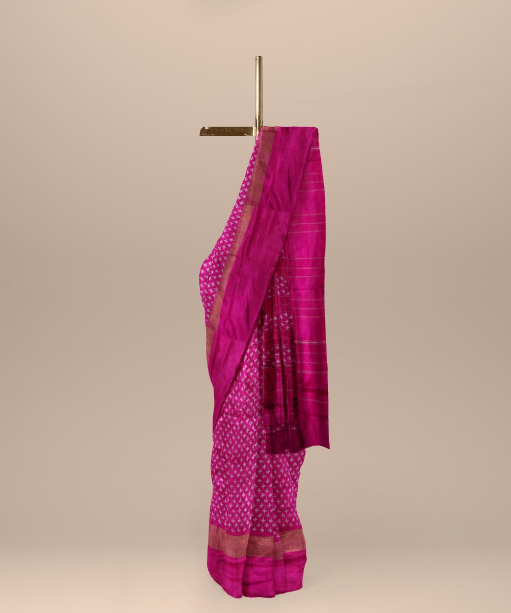 Mulberry pink offwhite handwoven pochampally ikat silk saree