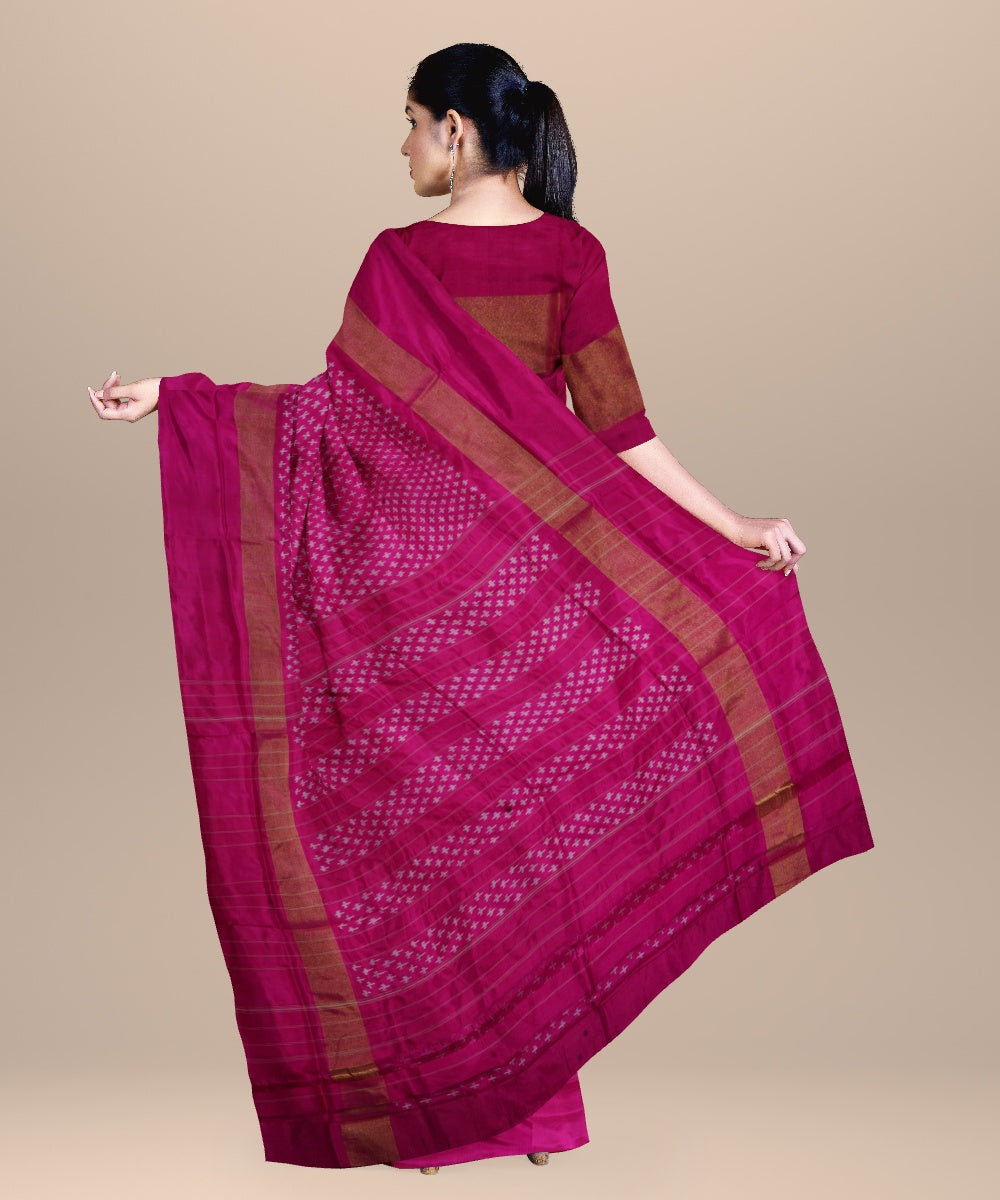 Mulberry pink offwhite handwoven pochampally ikat silk saree