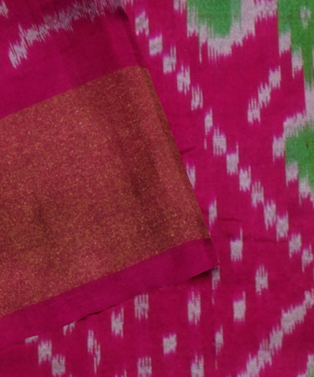 Grass green pink handwoven pochampally ikat silk saree