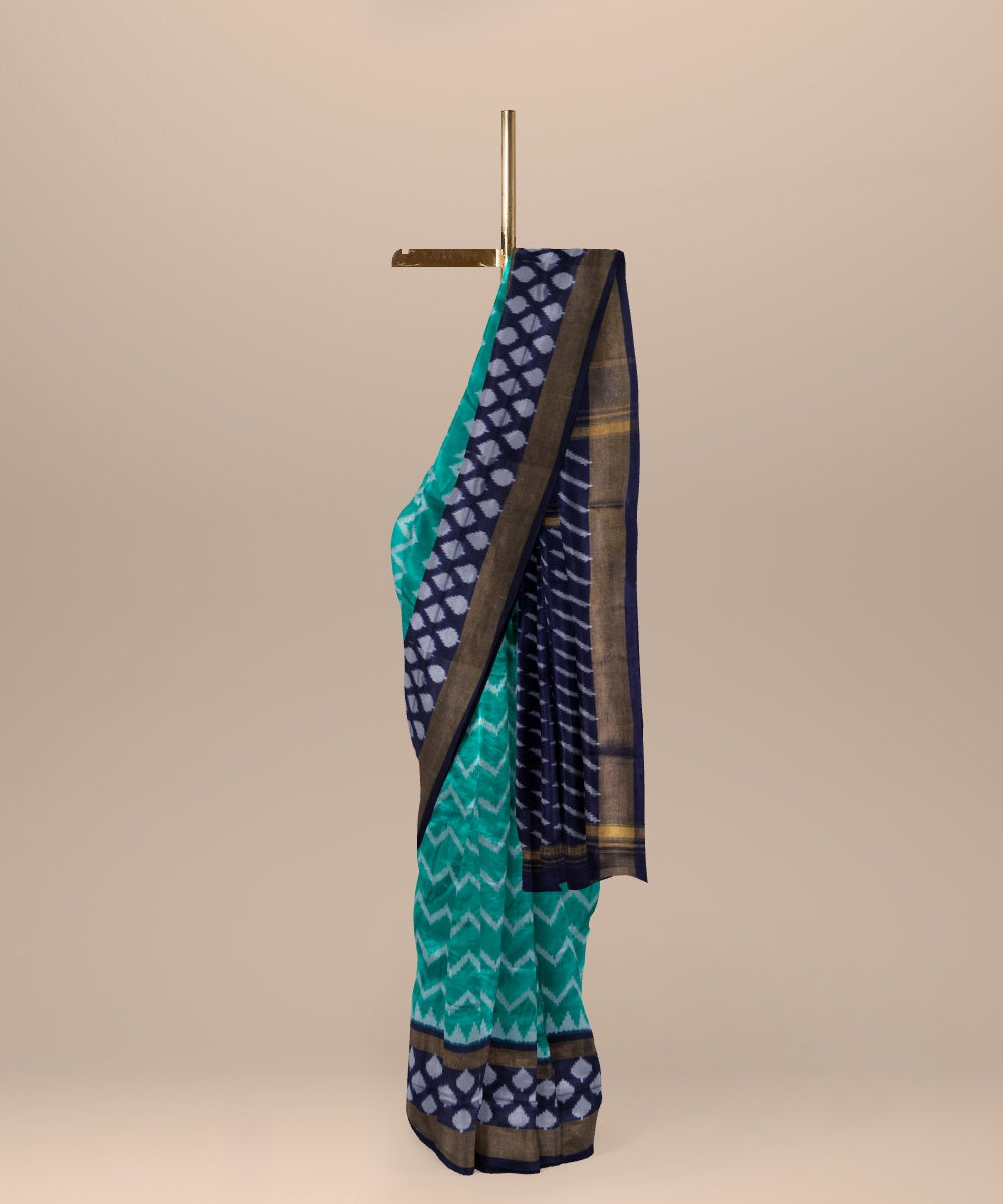 Light green black handwoven pochampally ikat silk saree