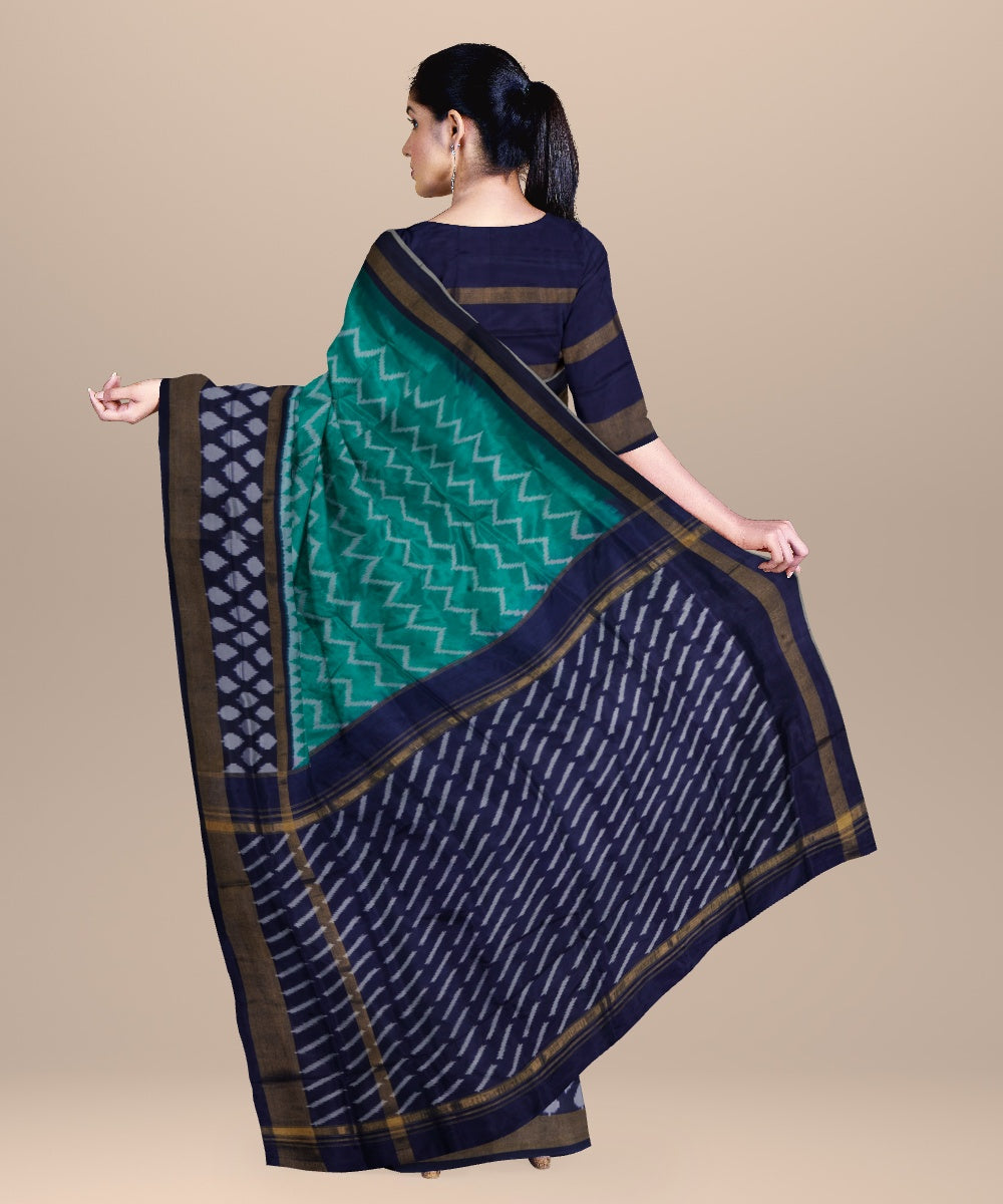 Light green black handwoven pochampally ikat silk saree