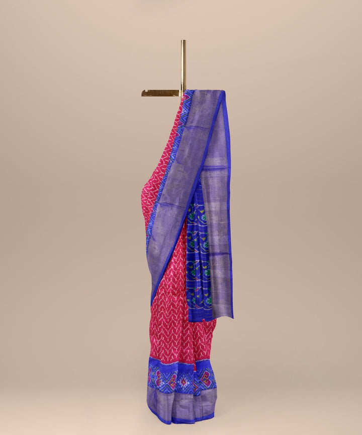 Carmine red blue handwoven pochampally ikat silk saree