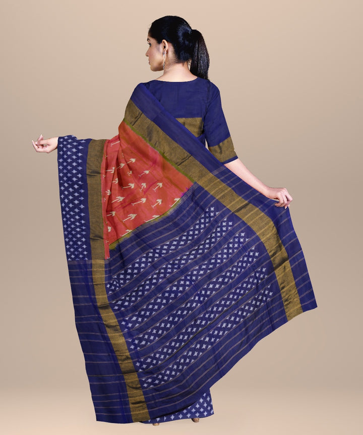 Cerise dark blue handwoven pochampally ikat silk saree