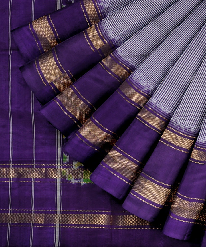 Grey midnight blue handwoven pochampally ikat silk saree