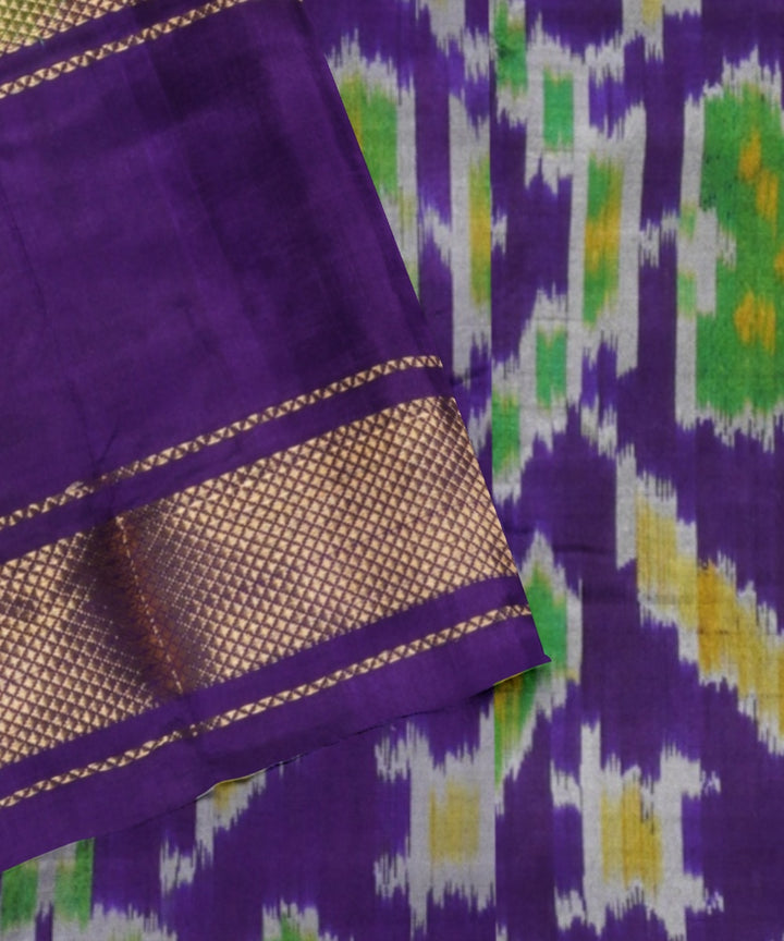 Grey midnight blue handwoven pochampally ikat silk saree