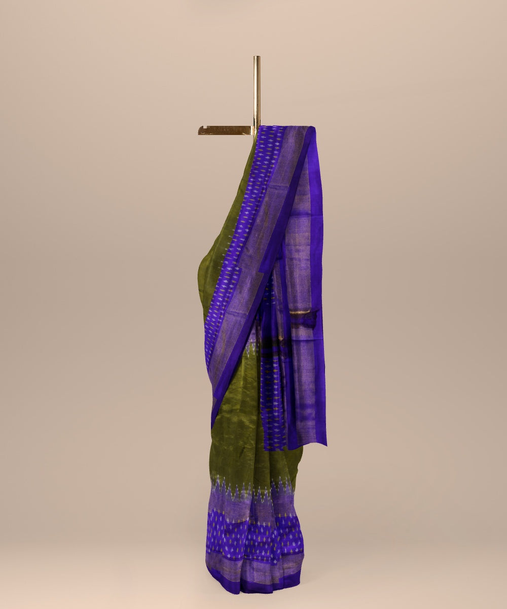 Army green navy blue handwoven pochampally ikat silk saree