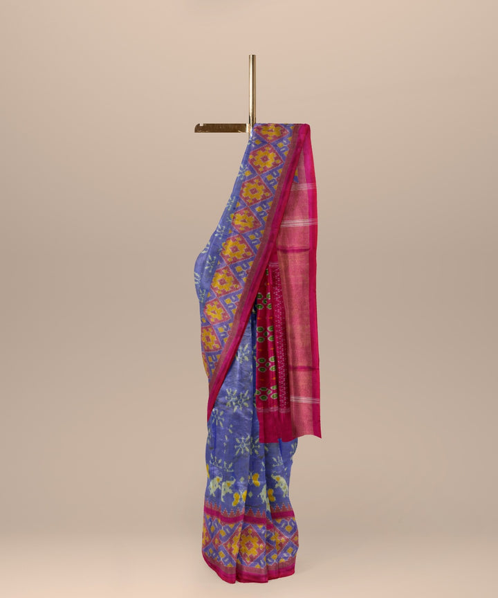 Denim blue pink handwoven pochampally ikat silk saree