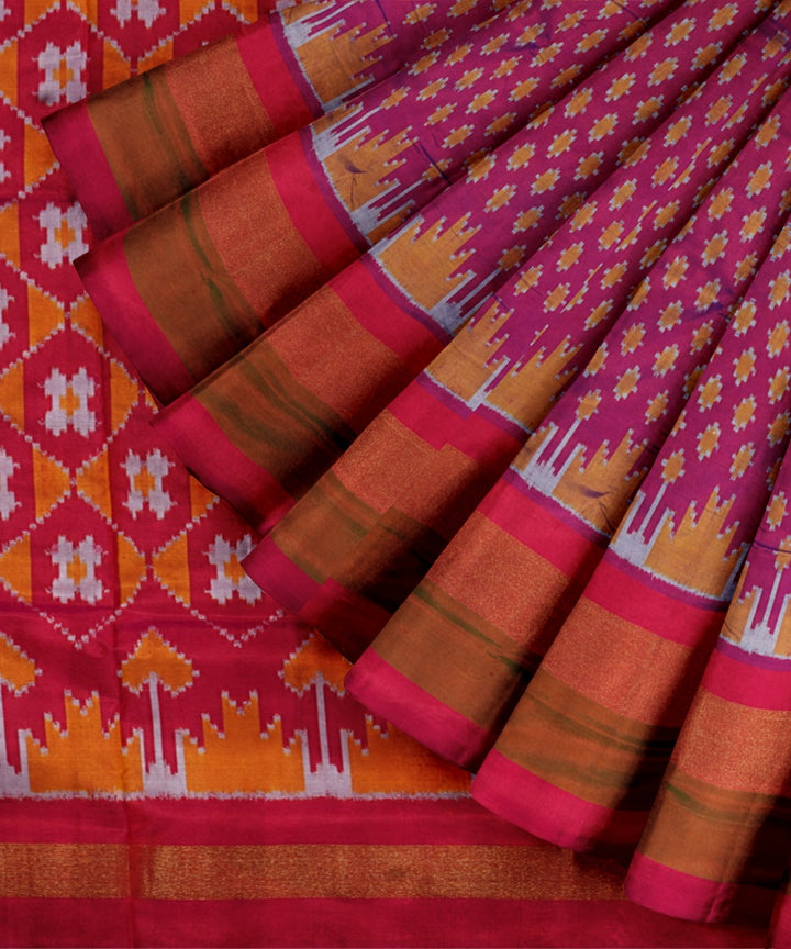 Amaranth pink cerise red handwoven pochampally ikat silk saree