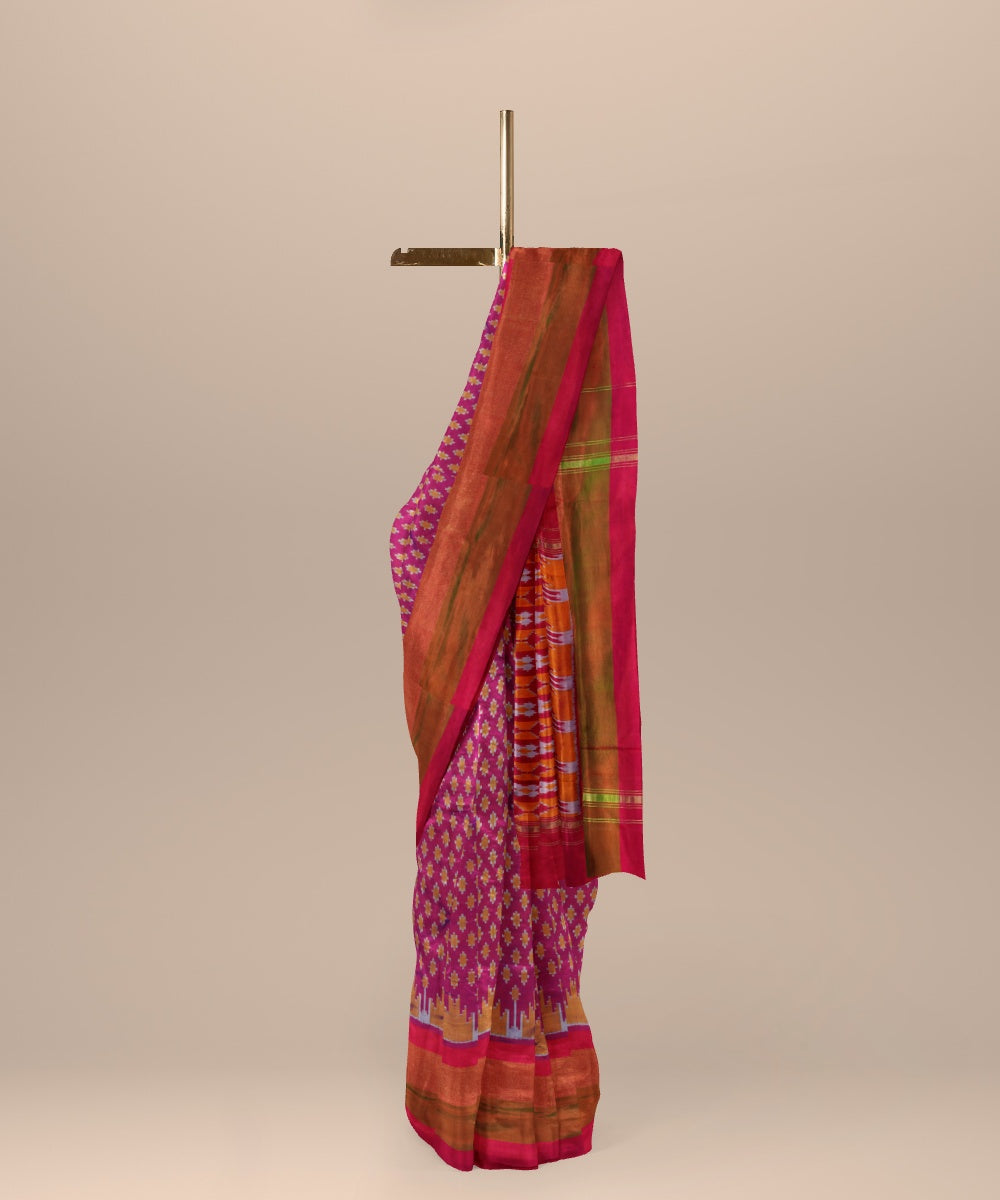 Amaranth pink cerise red handwoven pochampally ikat silk saree