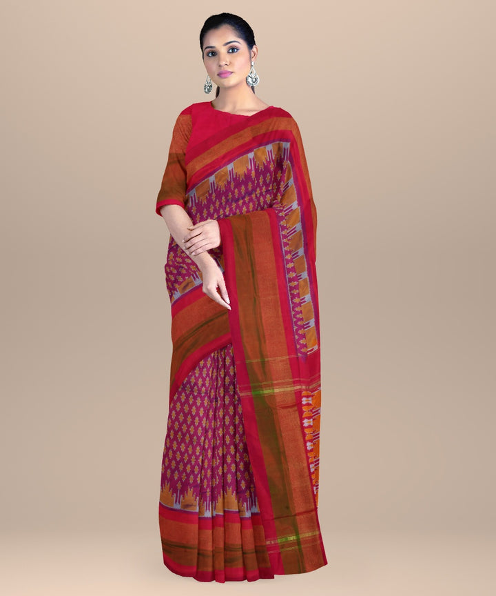 Amaranth pink cerise red handwoven pochampally ikat silk saree