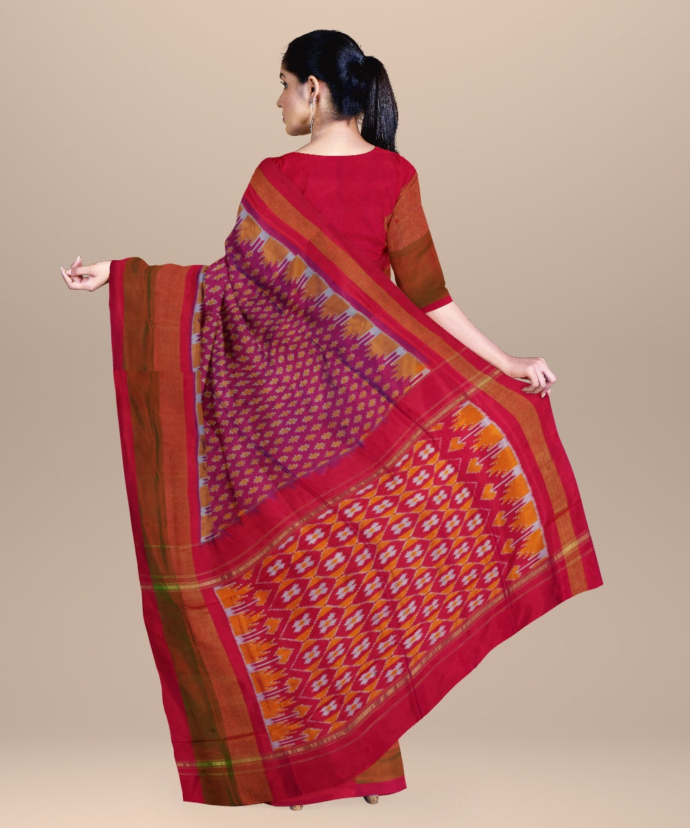 Amaranth pink cerise red handwoven pochampally ikat silk saree