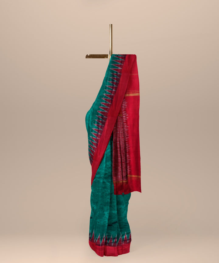Cadmium green maroon handwoven pochampally ikat silk saree