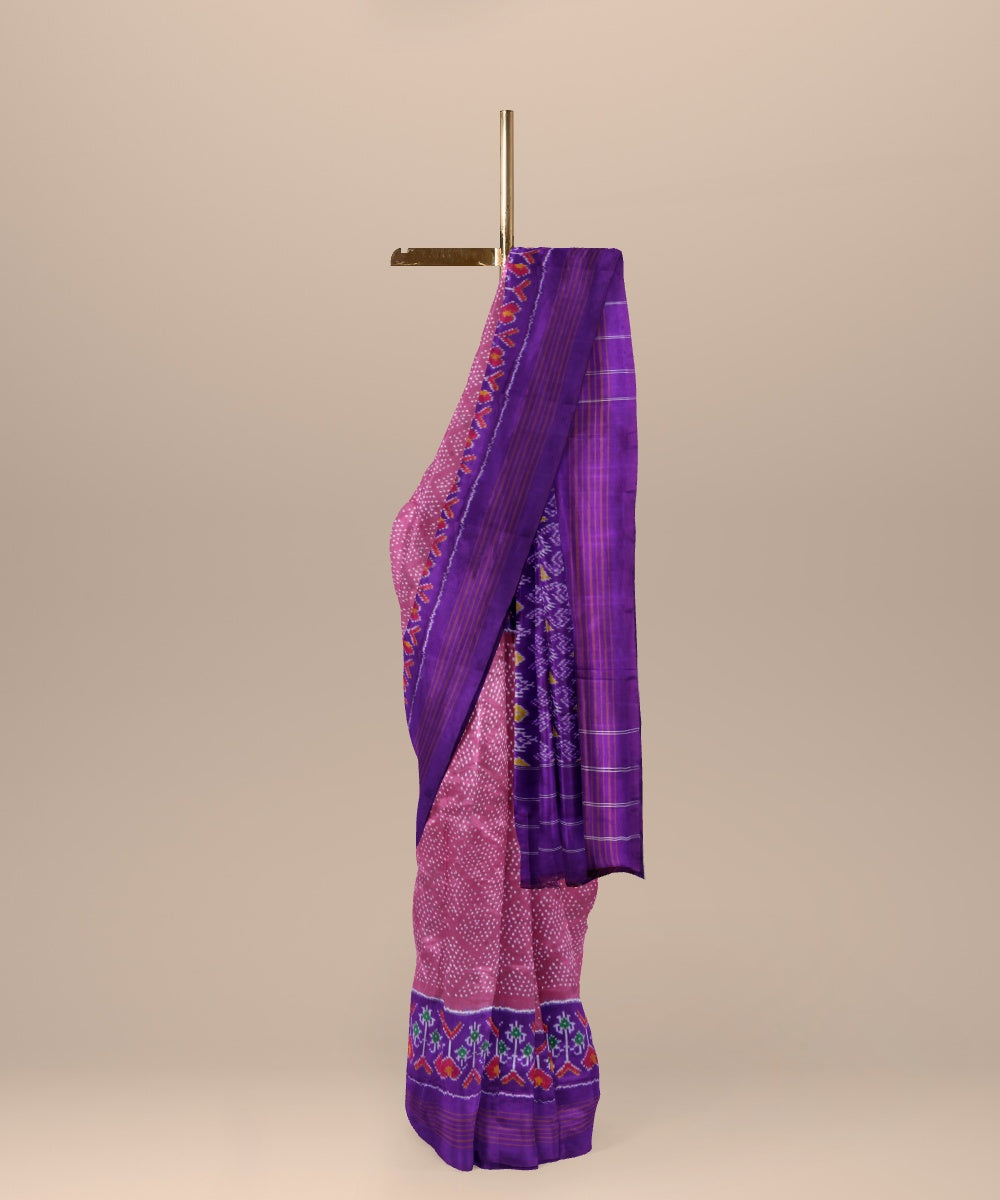 Hot pink purple handwoven pochampally ikat silk saree