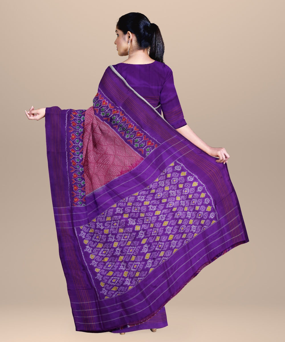 Hot pink purple handwoven pochampally ikat silk saree