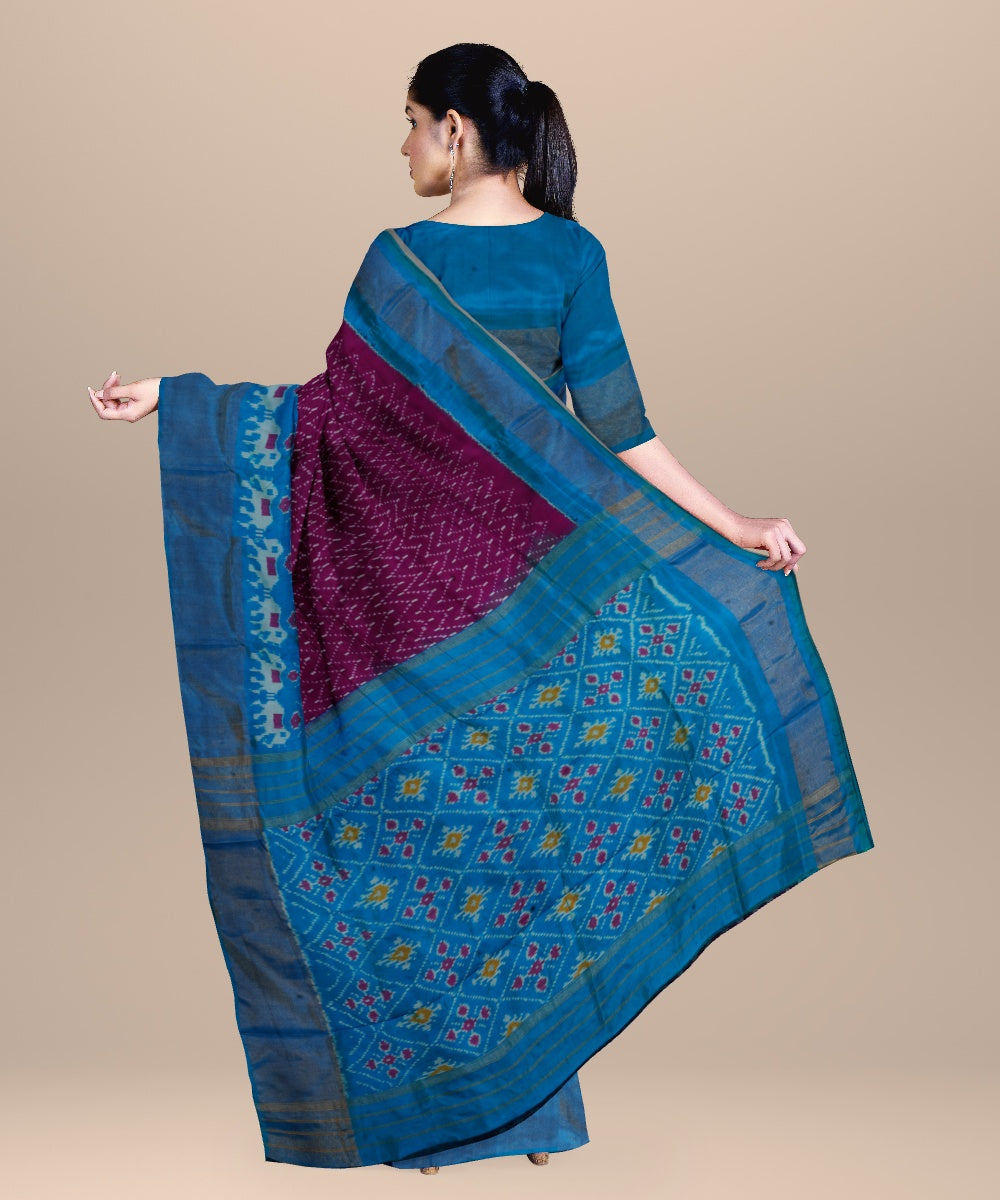 Mulberry cyan blue handwoven pochampally ikat silk saree