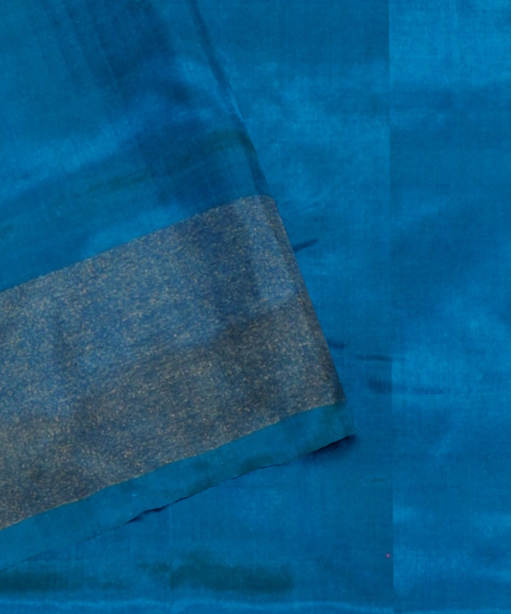 Mulberry cyan blue handwoven pochampally ikat silk saree