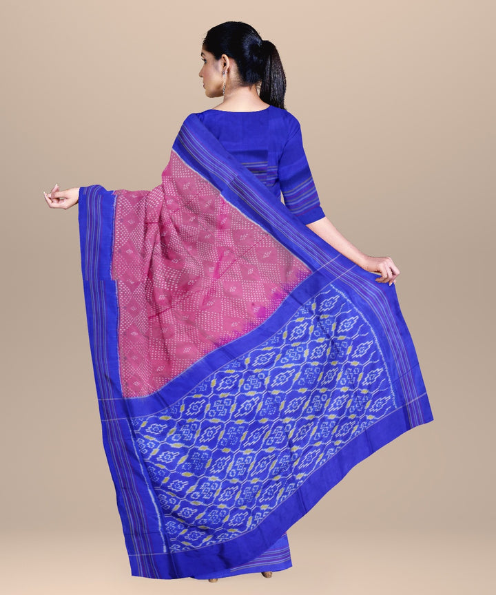 Light pink egyptian blue handwoven pochampally ikat silk saree