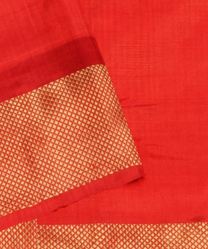 Blue gray neon red handwoven pochampally ikat silk saree