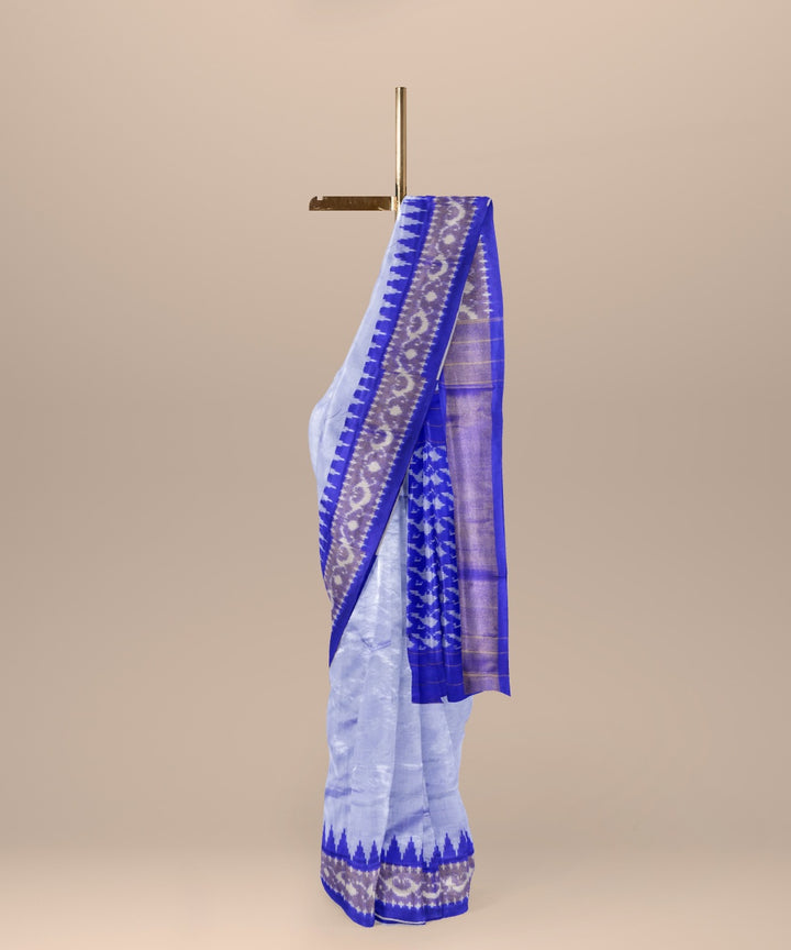 Grey egyptian blue handwoven pochampally ikat silk saree