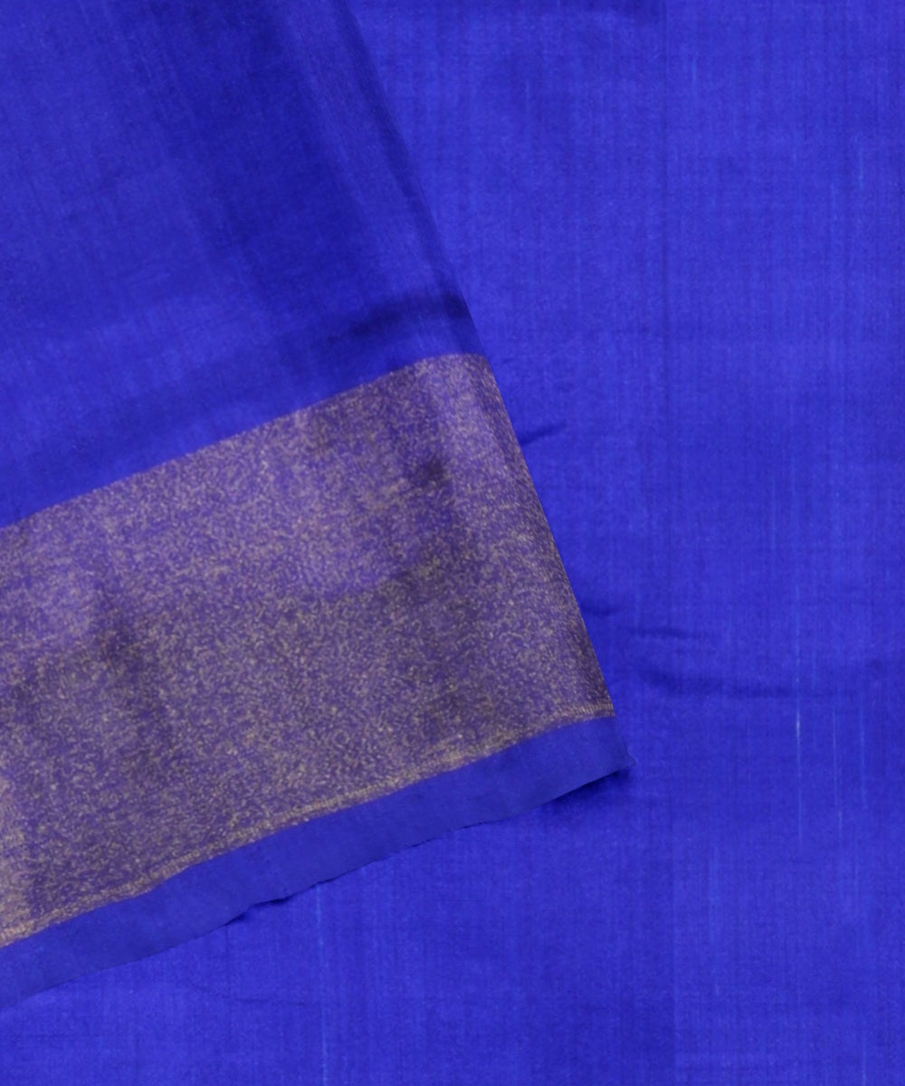 Grey egyptian blue handwoven pochampally ikat silk saree