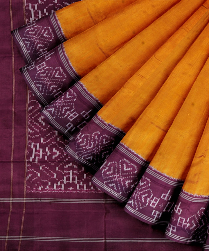 Yellow maroon handwoven pochampally ikat silk saree