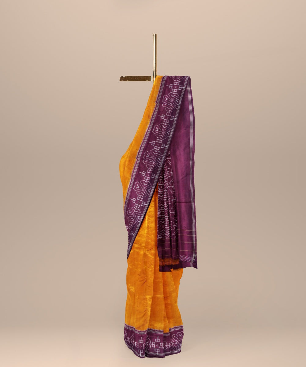 Yellow maroon handwoven pochampally ikat silk saree