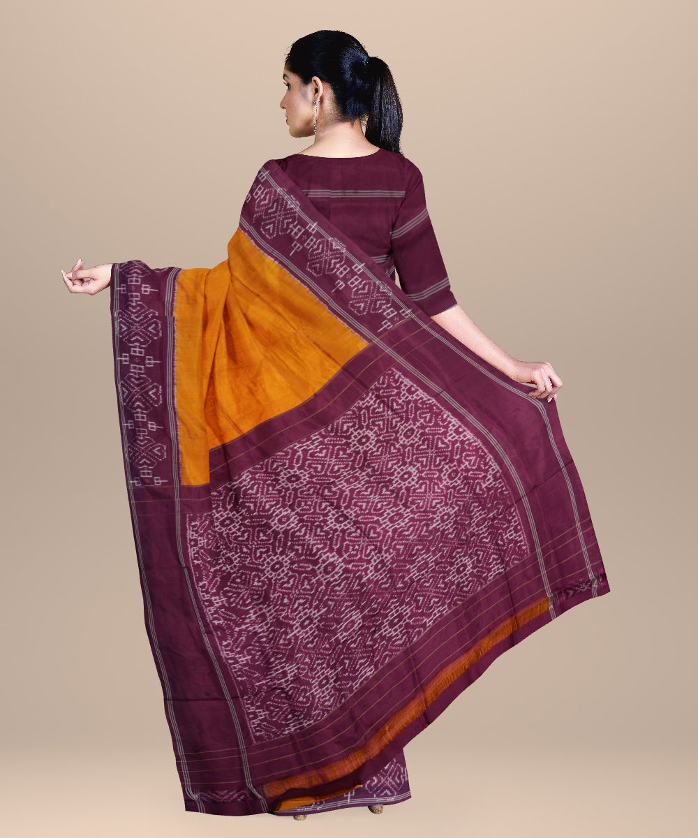 Yellow maroon handwoven pochampally ikat silk saree